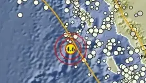 Gempa Magnitudo 4,6 mengguncang wilayah Nias Selatan, Sumut, Senin (20/5/2024), pukul 08.33.43 WIB. (Liputan6.com/ Dok BMKG)