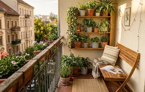 7 Desain Balkon Sempit dengan Rak Tanaman dan Bangku Lipat, Sulap Ruang Kecil Jadi Tempat Nyaman