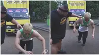 Tarik truk dengan tangan kosong, aksi Azka Corbuzier bikin deg-degan. (Sumber: Instagram/azkacorbuzier/YouTube/Azka Corbuzier)