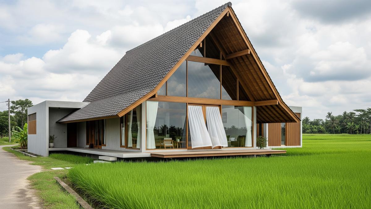 8 Gambar Desain Rumah Minimalis Depan Sawah yang Adem dan Alami, Konsep Minimalis Nyaman