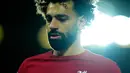 Pemain Liverpool Mohamed Salah berlari saat melawan Real Madrid pada pertandingan sepak bola leg pertama babak 16 besar Liga Champions di Stadion Anfield, Liverpool, Inggris, 21 Februari 2023. Real Madrid mengalahkan Liverpool dengan skor 5-2. (AP Photo/Jon Super)
