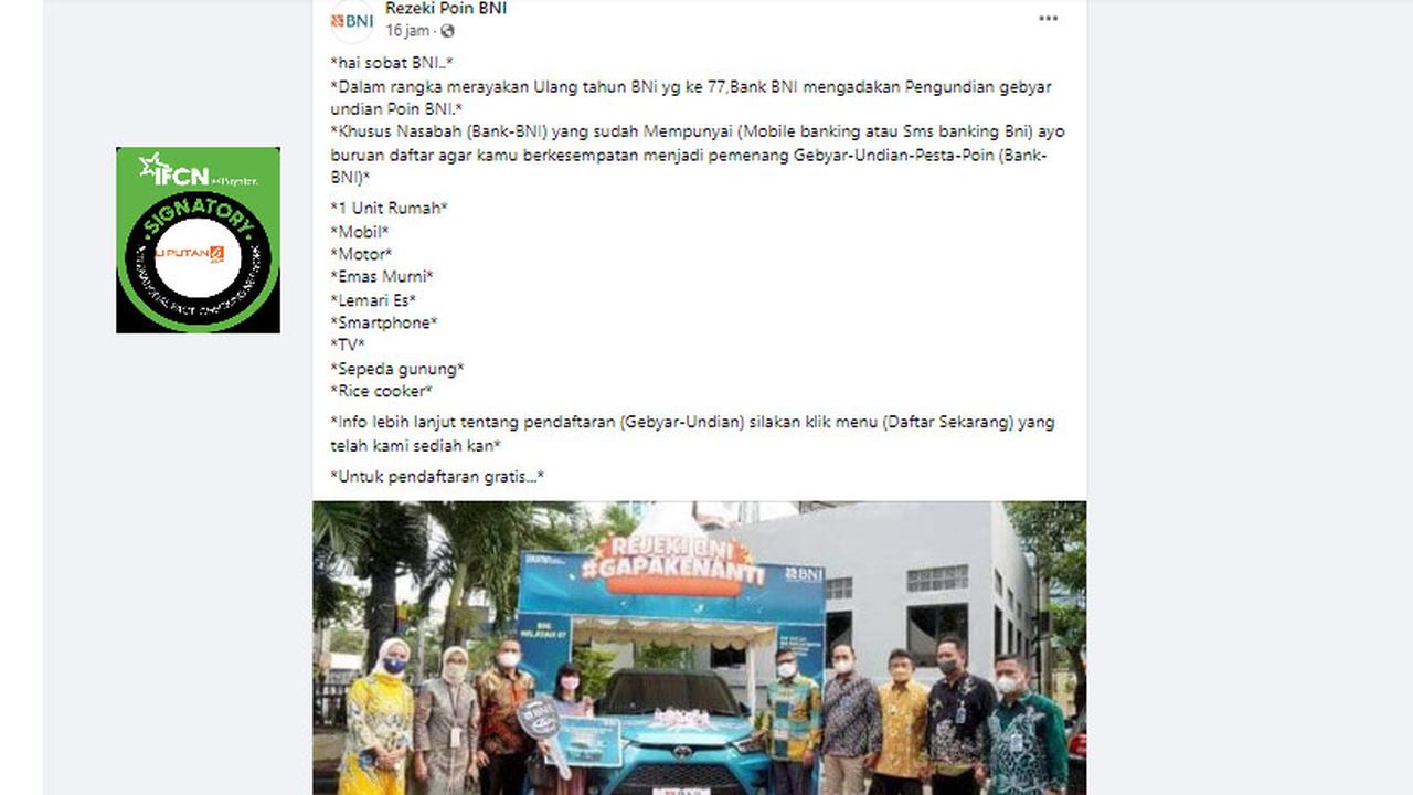 Tangkapan layar klaim pendaftaran gebyar undian pesta poin BNI