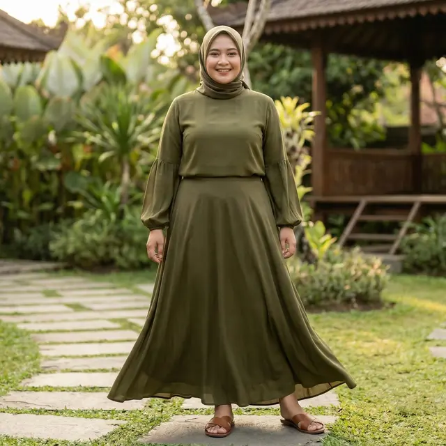Model Set Rok dan Blouse untuk Wanita Plus Size (Foto: Gemini AI)