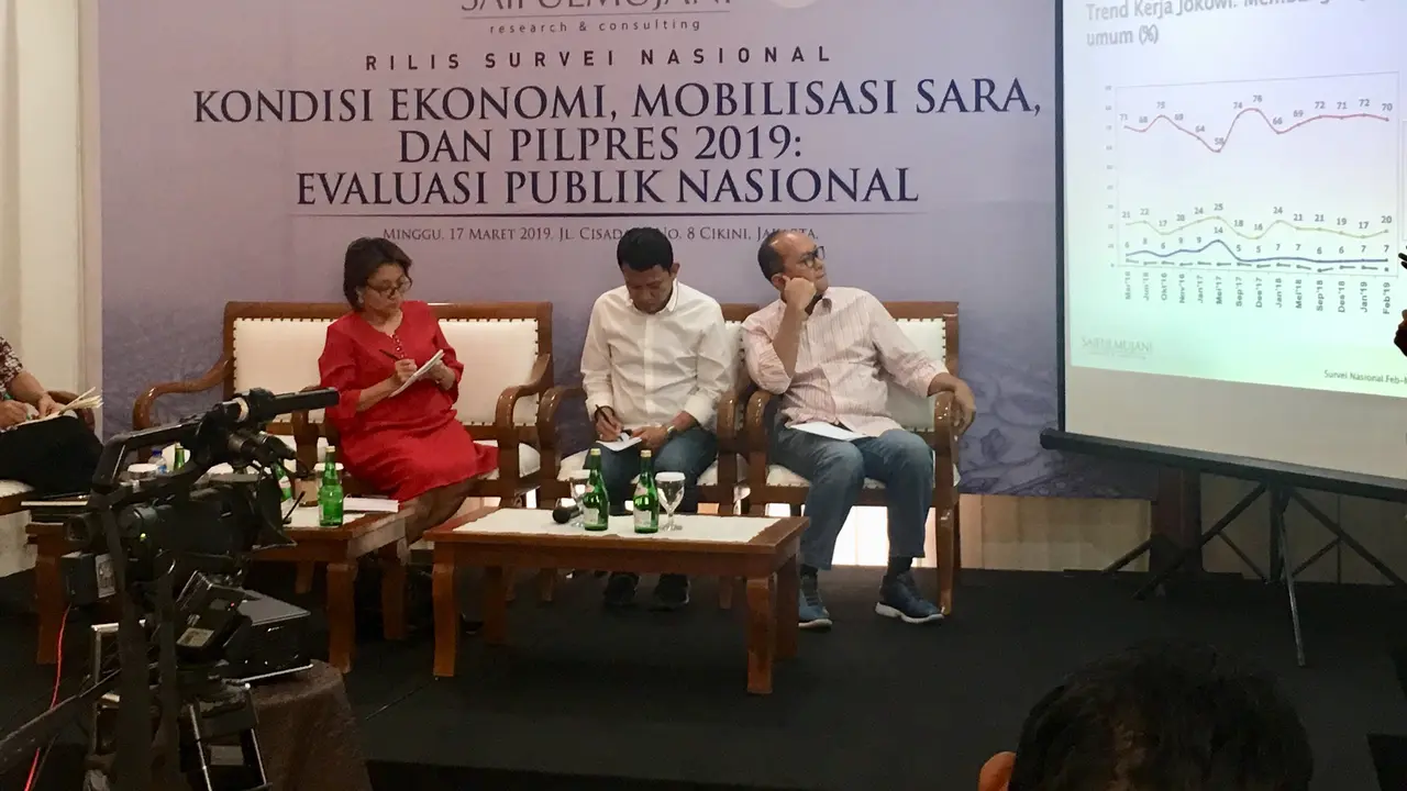 Saiful Mujani Research and Consulting (SMRC) menunjukkan tentang elektabilitas calon presiden dan wakil presiden. Liputan6.com/Ayu Lestari