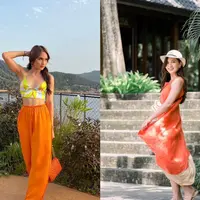 Kombinasi outfit warna oranye dan kuning memberi kesan tampilan yang cantik dan hangat. [Instagram/claurakiehl]
