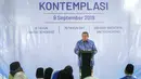 Presiden ke-6 Susilo Bambang Yudhoyono (SBY) menyampaikan pidato pada malam kontemplasi di Puri Cikeas Bogor, Senin (9/9/2019). Pidato ini disampaikan dalam rangka HUT ke-18 Partai Demokrat, hari lahir SBY, dan 100 hari meninggalnya Any Yudhoyono. (Liputan6.com/Faizal Fanani)