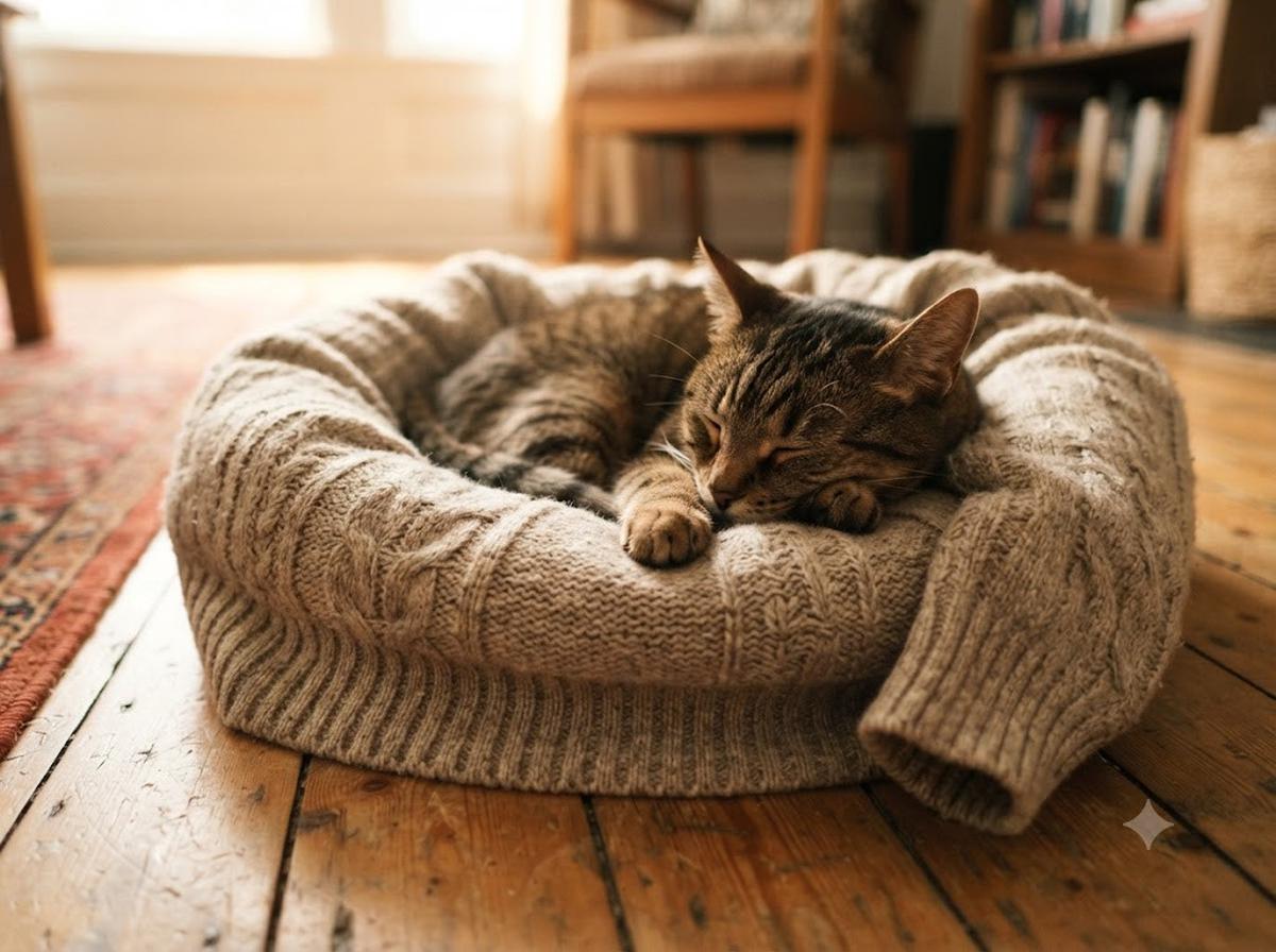 Membuat Tempat Tidur Hewan dari Sweater Lama