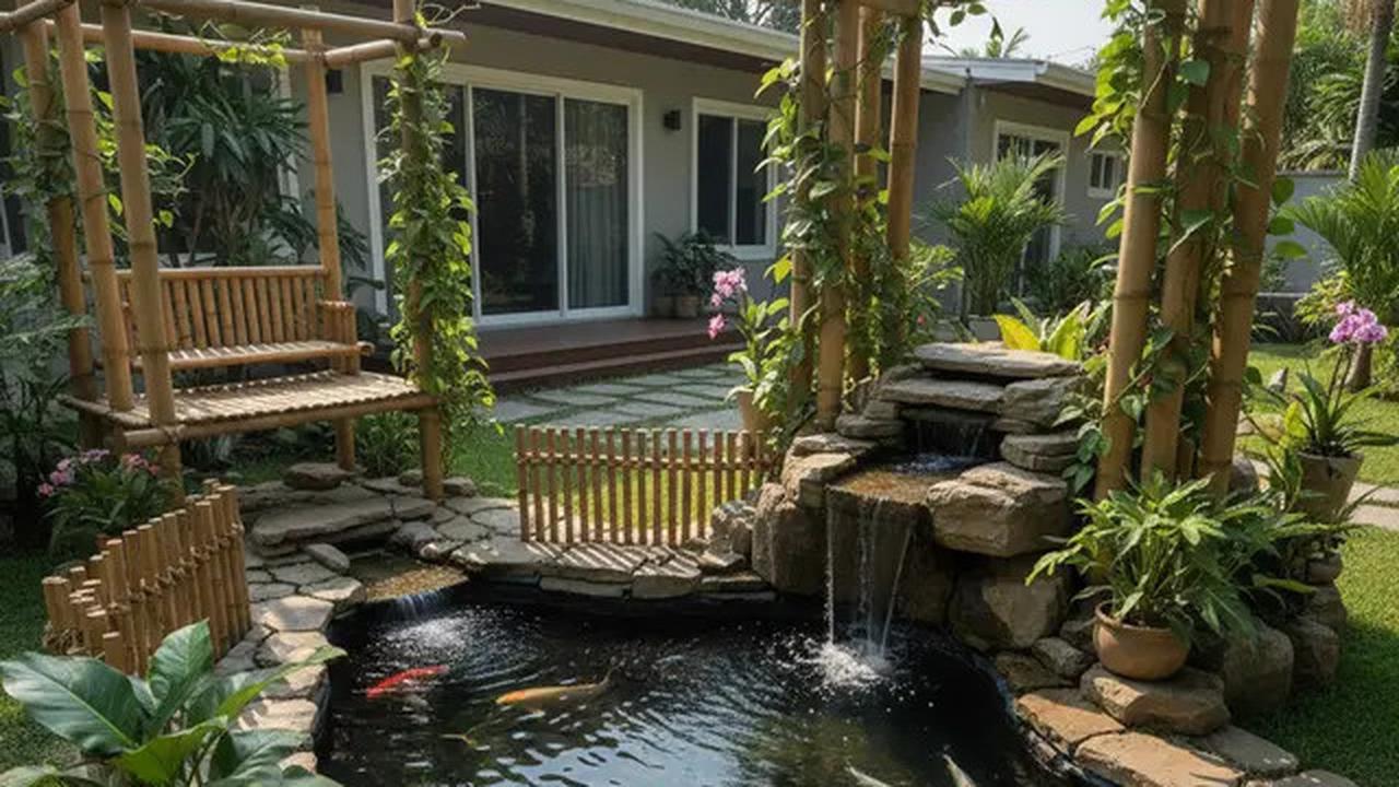 8 Model Kolam Ikan Batu Alam dan Bambu yang Murah tapi Elegan di Belakang Rumah