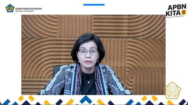 Menteri Keuangan Sri Mulyani Indrawati dalam Konferensi Pers APBN Kita, Selasa (3/1/2023). Sri Mulyani menjelaskan penyebab pelambatan ekonomi global.