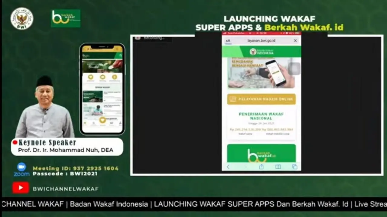 Ketua Badan Wakaf Indonesia (BWI) Mohammad Nuh Luncurkan Aplikasi untuk Wakaf.