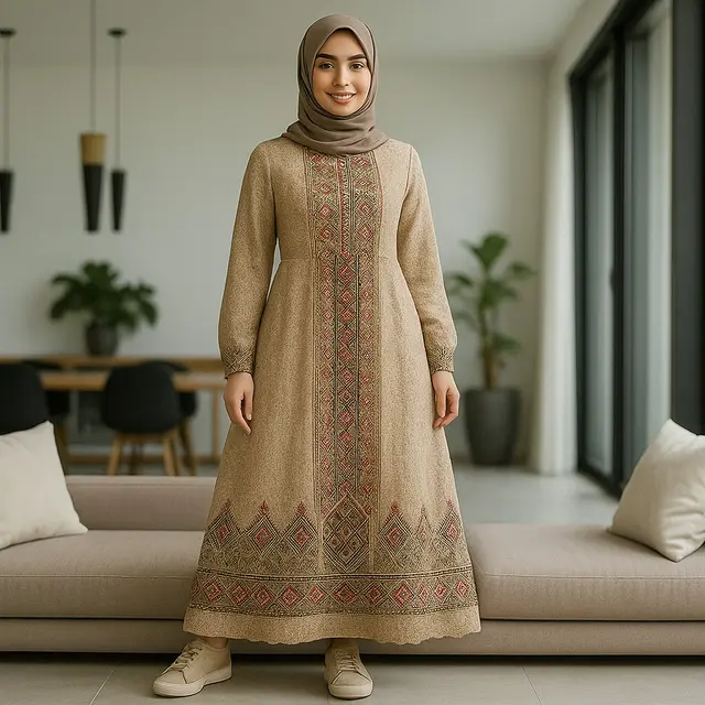 Inspirasi Model Gamis Syari A-Line Kombinasi Brokat/via ChatGPT