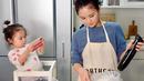 Sutan mengambil gambar saat ibunya sedang membuat adonan krim. Momen ini diambil ketika keduanya membuat kue strawberry. (Instagram/@kimono_mom)