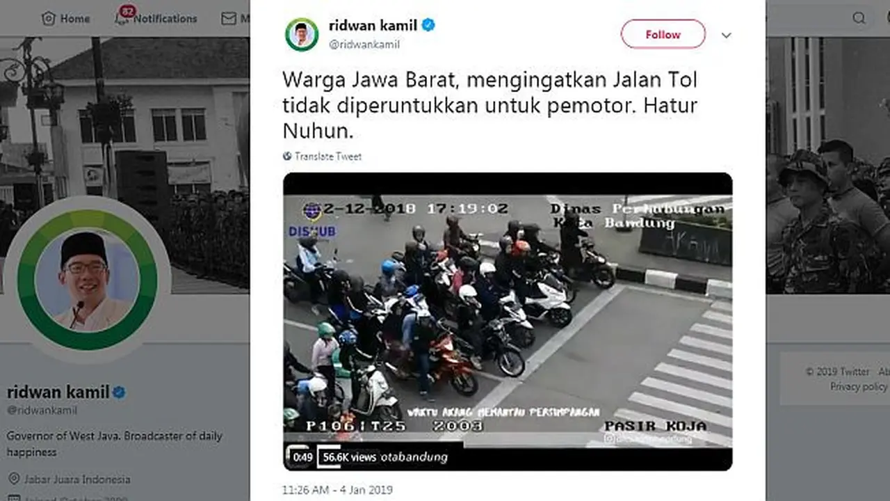 Unggahan Ridwan Kamil di Twitter