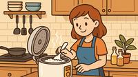 Ilustrasi seorang perempuan sedang memasak nasi. (Foto: OpenAI)
