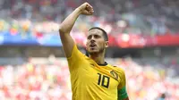 Pemain depan Belgia, Eden Hazard melakukan selebrasi usai mencetak gol ke gawang Tunisia dalam Piala Dunia di Stadion Spartak, Moskow, 23 Juni 2018. Hazard masuk dalam kandidat pemain terbaik FIFA 2018. (AFP PHOTO/Yuri CORTEZ)