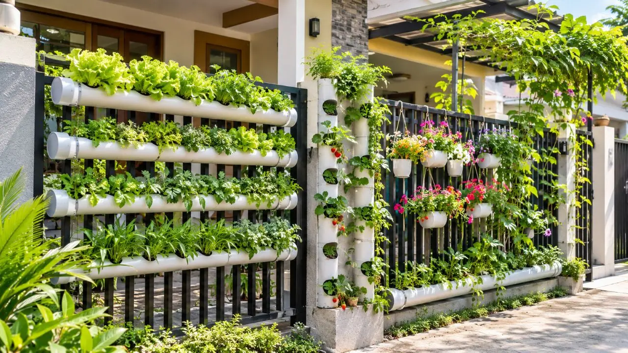 Ide Kebun Mini di Pagar Rumah Menggunakan Pipa PVC
