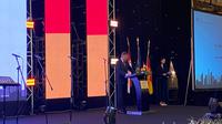 Dalam perayaan German Unity Day pada Kamis (2/10/2025), Kuasa Usaha Ad Interim Kedutaan Besar Jerman Thomas Graf menyampaikan harapannya untuk terwujudnya perdamaian abadi di Eropa dan dunia (Dok. Liputan6.com/Teddy Tri Setio Berty).