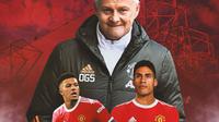 Manchester United - Jadon Sancho, Ole Gunnar Solskjaer, Raphael Varane (Bola.com/Adreanus Titus)