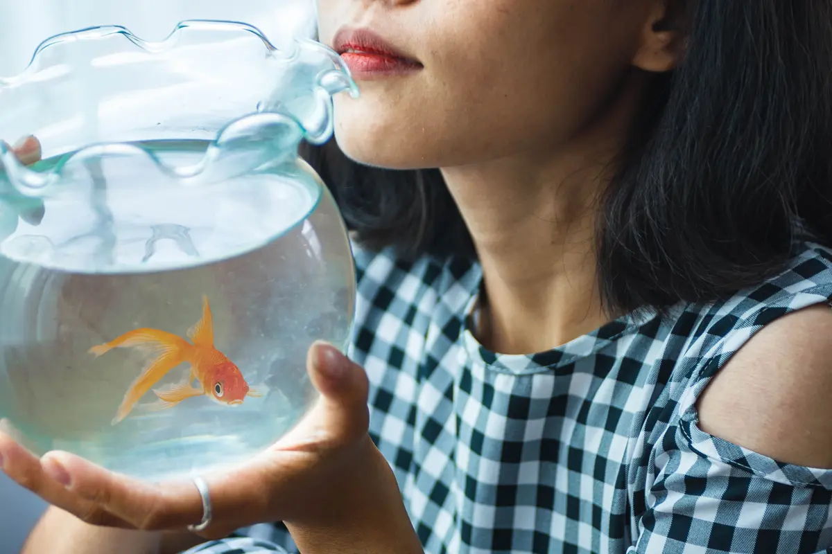 perempuan memelihara ikan