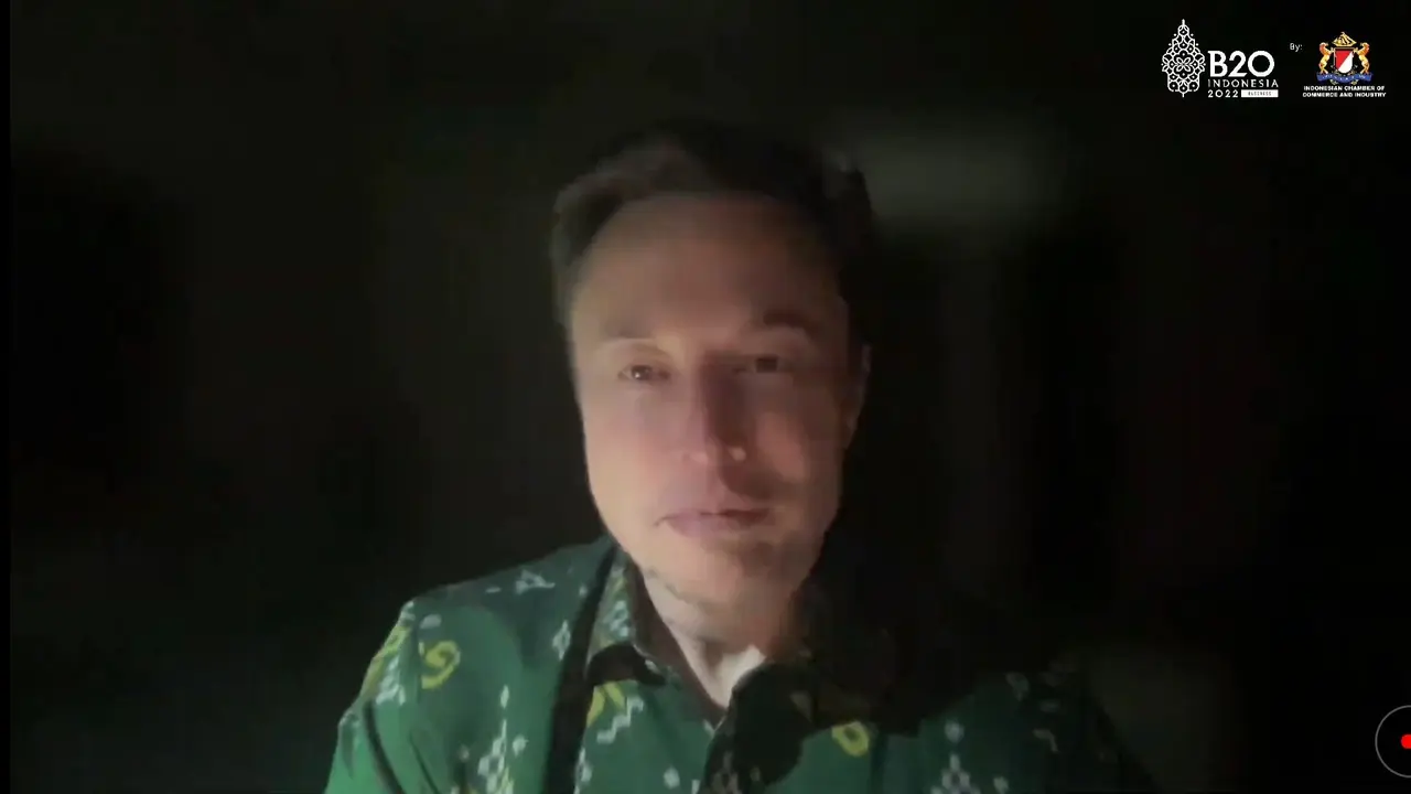 CEO Tesla Elon Musk menjadi pembicara dalam B20 Summit 2022 dengan tema Navigating Future Disruption of Global Technological Innovation.
