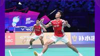 Ganda putra Indonesia Bagas Maulana/Muhammad Shohibul Fikri mengalahkan pasangan Korea Kim Won-ho/Seo Seung-jae pada partai keempat laga semifinal Piala Sudirman 2025. Bagas/Fikri menang 21-18, 13-21, dan 25-23 di Xiamen Fenghuang Gymnasium, China, Sabtu (3/5).&nbsp;(foto: instagram @badminton.ina)