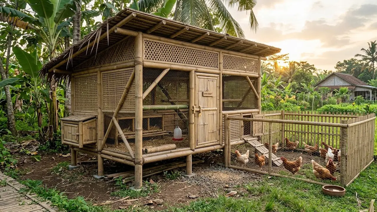 Desain Kandang Ayam dari Bambu yang Murah tapi Tetap Kokoh dan Tahan Lama/AI Generated