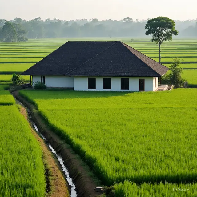 Gambar Rumah Bagus Sederhana tapi Terkesan Mewah di Pinggir Sawah