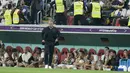Reaksi pelatih Timnas Jerman, Hansi Flick pada matchday 3 Grup E Piala Dunia 2022 melawan Kosta Rika di Al Bayt Stadium, Jumat (2/12/2022) dini hari WIB. Kegagalan lolos ke babak 16 besar ini menambah catatan buruk Jerman setelah menyandang status juara dunia di Piala Dunia 2014 Brasil. (AP Photo/Hassan Ammar)