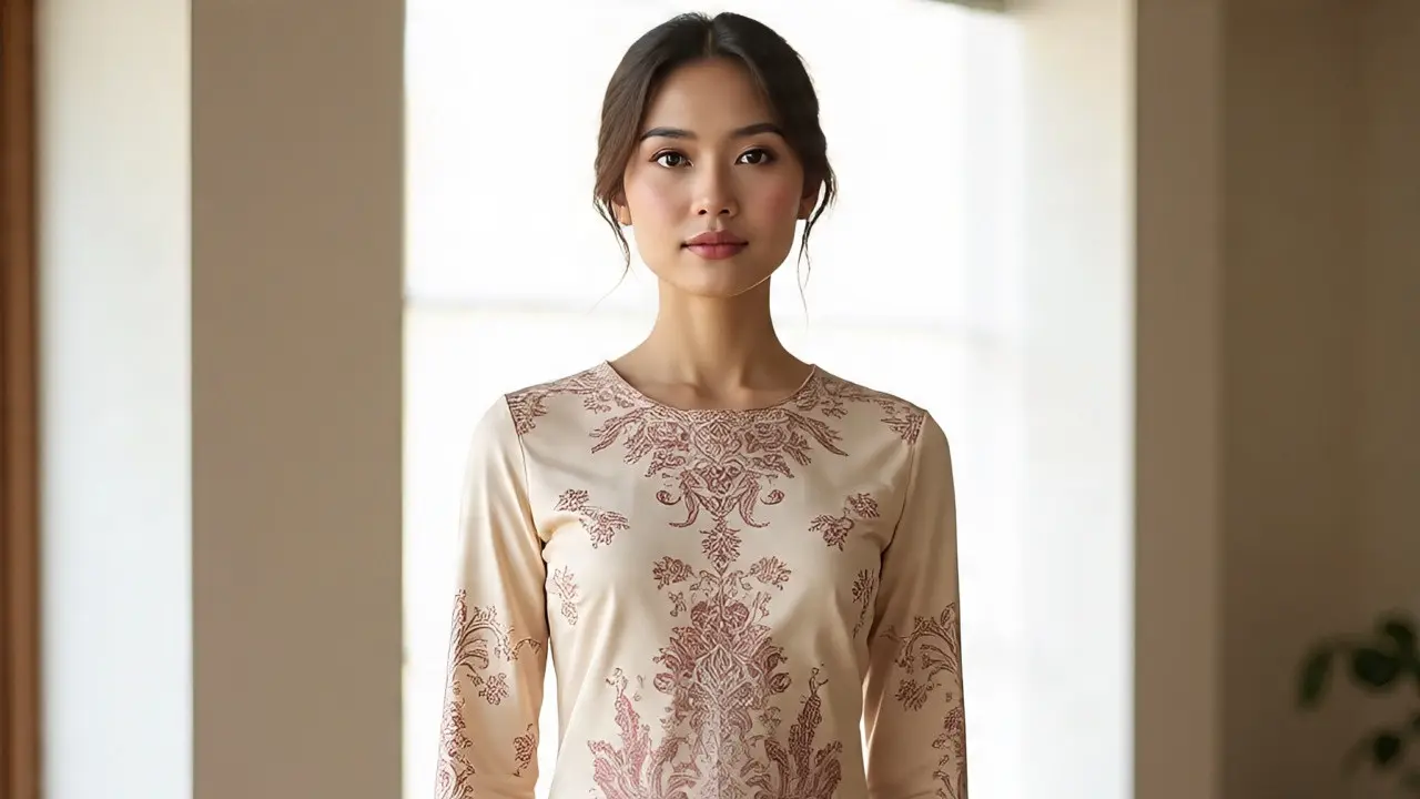 Model Dress Batik Kombinasi Dusty Pink dan Brokat Cream