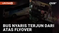 Insiden mengerikan dialami oleh sebuah bus yang tabrak pembatas jalan hingga nyaris terjun dari atas flyover