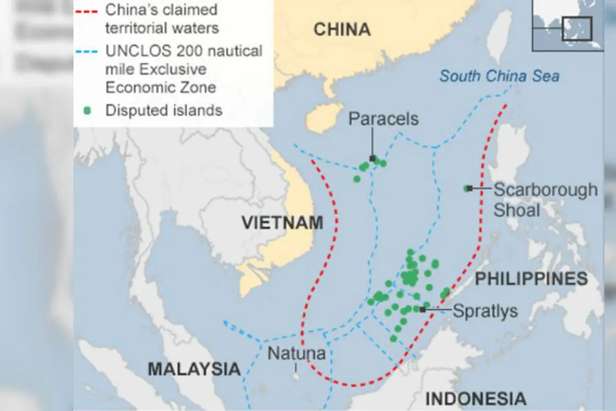 Garis demarkasi semu the nine dash line di Laut China Selatan (sumber: CIA / UNCLOS)