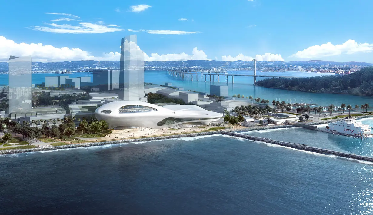 Sudut lain desain konsep Lucas Museum dengan lokasi di Treasure Island di San Francisco, AS (1/3). Lucas Museum nantinya akan menampilkan koleksi seni pribadi sang pembuat film legendaris, George Lucas. (Lucas Museum of Narrative Art via AP)