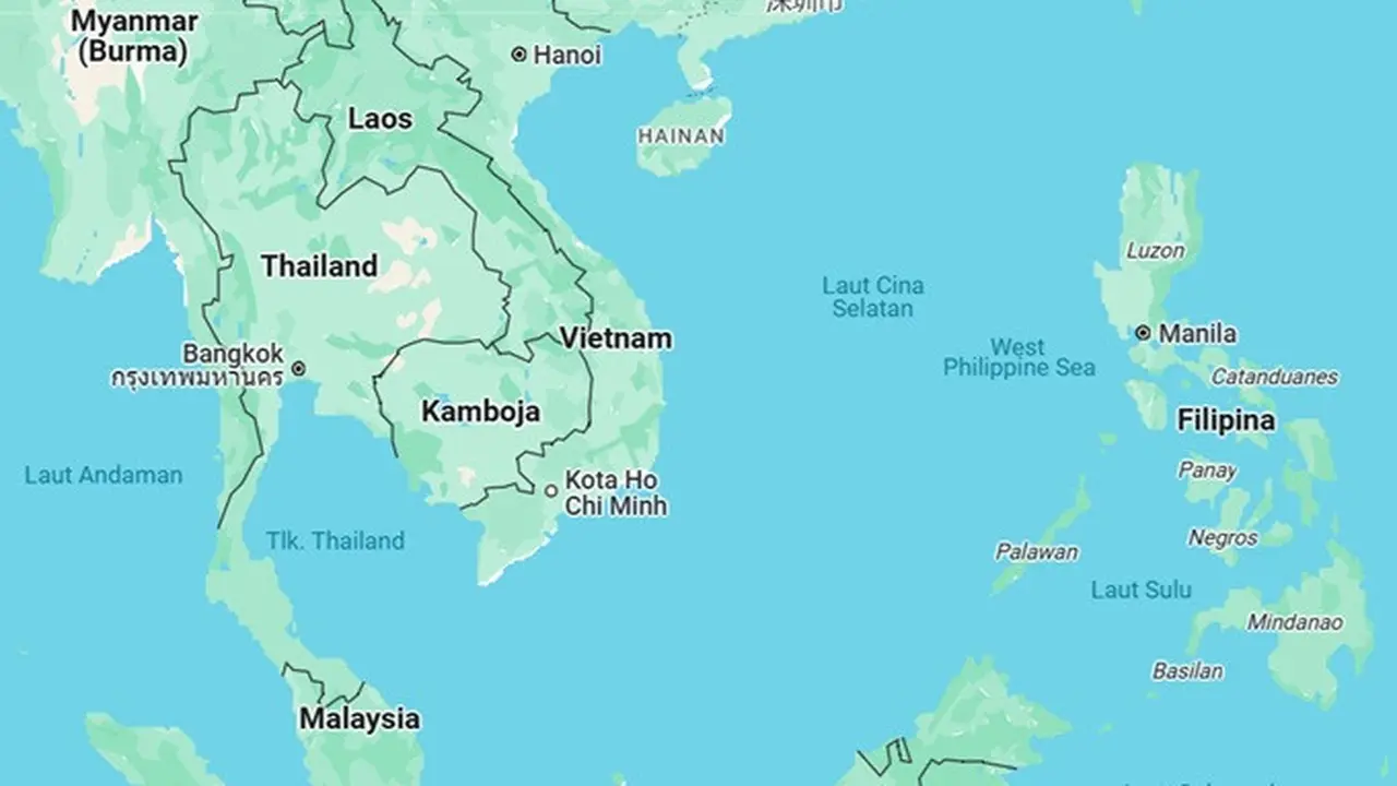 Tangkapan layar Google Maps yang menunjukkan Teluk Thailand.