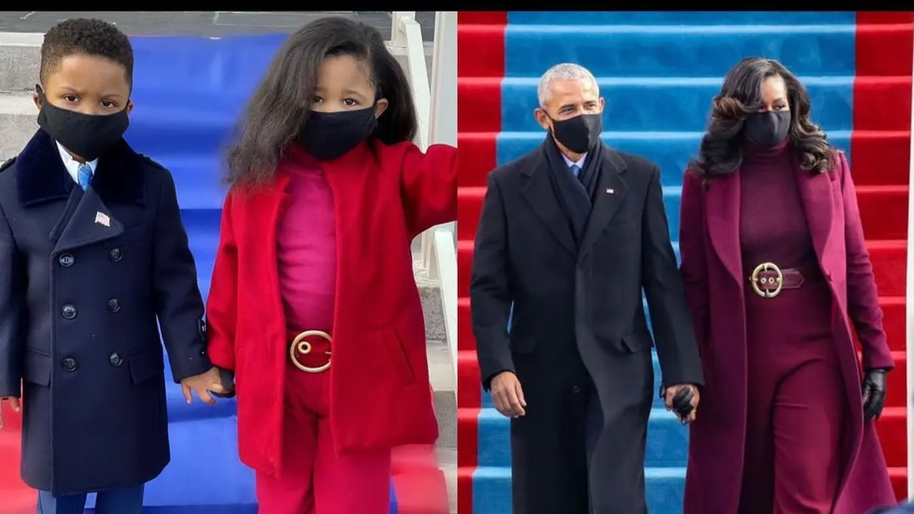 Menggemaskan! Pasangan Bocah Ini Tiru Gaya Busana Barack dan Michelle Obama di Inagurasi Presiden AS