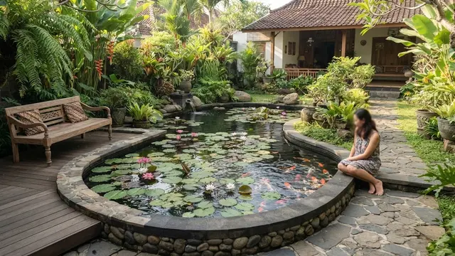 Ide desain kolam ikan cantik model kolam large semi-formal pond