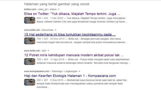 Gambar Tangkapan Layar Penelusuran Foto dengan Google Reverse Image.