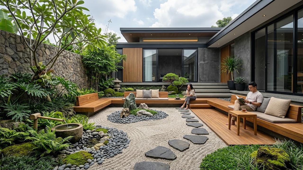Desain Taman Kering Gaya Zen Modern untuk Rumah Minimalis/AI Generated