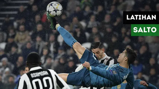 Cristiano Ronaldo mencoba latihan tendangan salto jelang Real Madrid Vs Atletico Madrid, Minggu (8/4/2018).