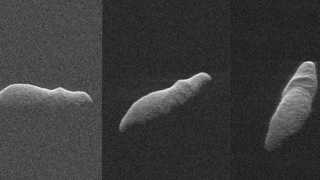 Citra radar dari asteroid 2003 SD220, yang tampak berbentuk seperti kuda nil, terekam pada 15 - 17 Desember 2018. (Supplied: NASA)