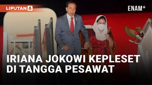 VIDEO: Tiba di Bali, Iriana Jokowi Kepleset di Tangga Pesawat