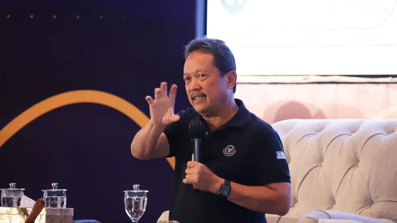 Menteri Kelautan dan Perikanan Sakti Wahyu Trenggono, dalam konferensi pers catatan akhir tahun KKP, Rabu (22/12/2021). (Dok KKP)