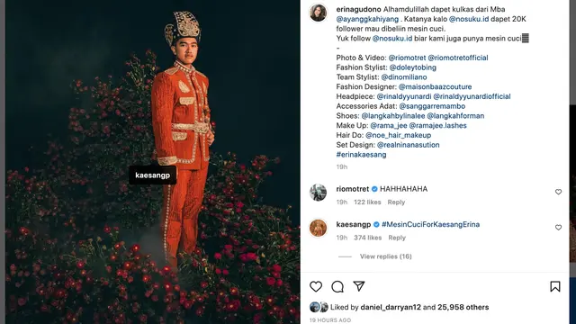 Unggahan Kaesang Pangarep bersama Erina Gudono. (Foto: Dok. Instagram @erinagudono)