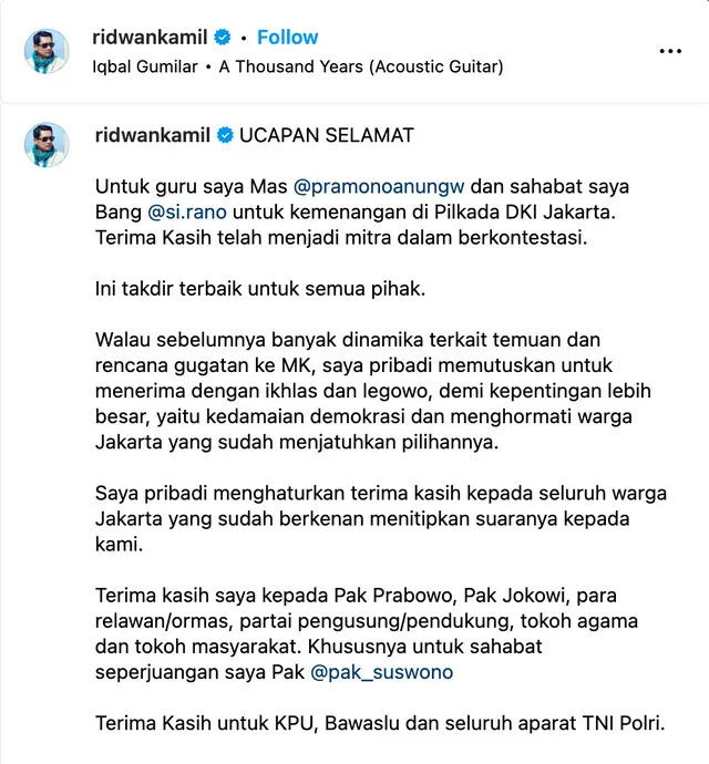 Move on setelah kalah di Pilkada Jakarta 2024, Ridwan Kamil ungkap rencana karier politiknya