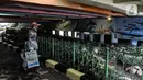 Pedagang melintasi taman kolong Jembatan Pegangsaan, Jakarta, Minggu (7/2/2021). Penataan taman di kolong Jembatan Pegangsaan rampung dibangun yang kini telah dilengkapi tanaman hias, kolam ikan, mural, lampu warna-warni dan area untuk interaksi warga. (merdeka.com/Iqbal S Nugroho)