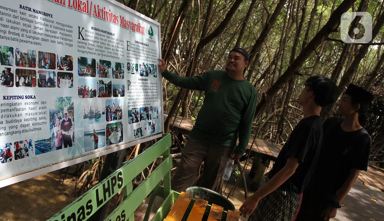 Warga melihat kegiatan Masyarakat Pelestarian Hutan Pesisir di Desa Kaliwlingi Kabupaten Brebes, Jawa Tengah (28/03/2022). Hasil budi daya diharapkan dapat meningkatkan perekonomian masyarakat melalui kuliner dan produk cendera mata untuk wisatawan. (Liputan6.com/HO/Ading)       