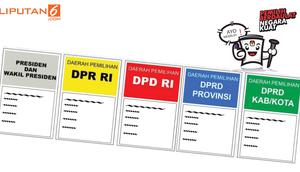 Banner Infografis 5 Warna Surat Suara Pemilu 2019. (Liputan6.com/Triyasni)