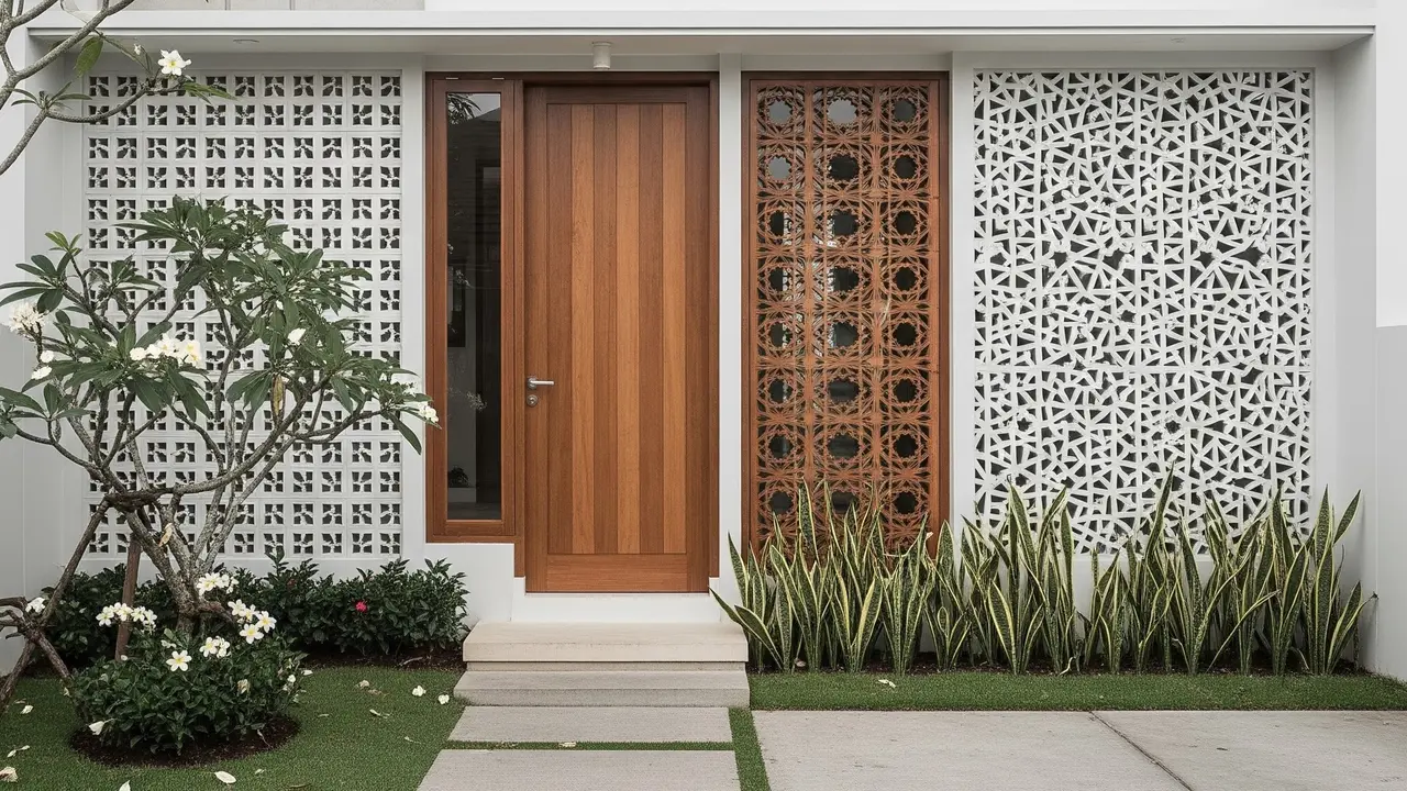 Gambar Rumah Minimalis Tampak Depan dengan Kombinasi Dinding Roster