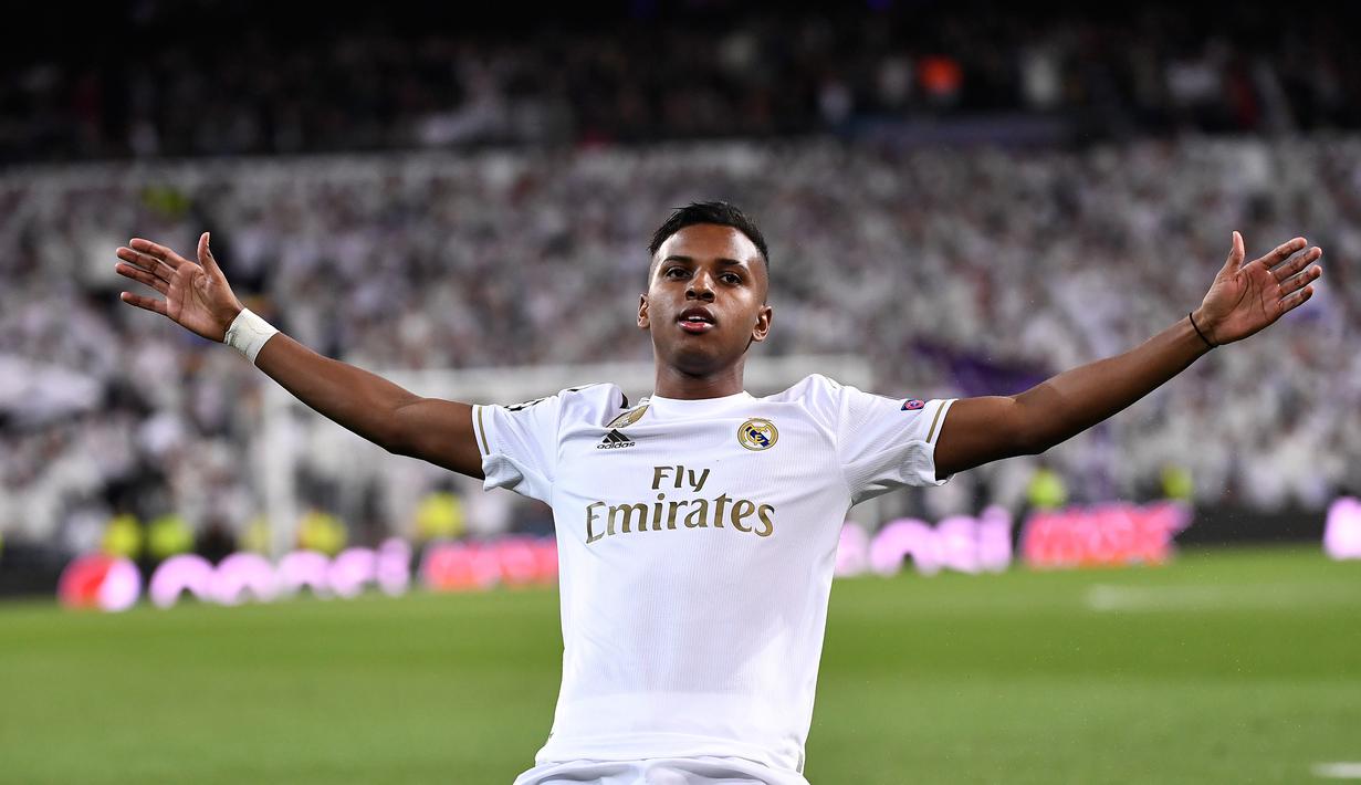 6. Rodrygo Goes - Rodrygo Goes menjadi pemain termuda kedua yang mencetak hattrick di Liga Champions. Rodrygo tercatat mengemas tujuh gol dan dua assist untuk Real Madrid. (AFP/Pierre-Philippe Marcou)