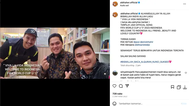 Aldi Taher Sebut Lagu Viva La Vida Indonesia Akan Jadi Official Song Fifa World Cup U-17 Indonesia