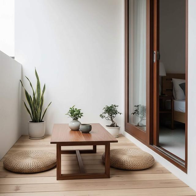 Teras Kecil dengan Meja Kopi Mini